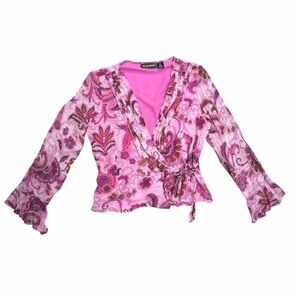 Vintage Y2K Metrostyle Pink Paisley Floral Wrap Top - Size 10